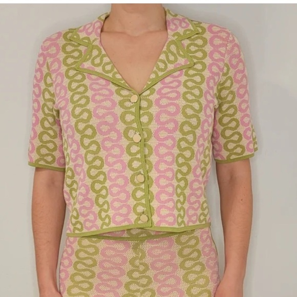 House of Harlow 1960 Wavy Print Short Sleeve Button Up Knit Top Small New! - Picture 4 of 8